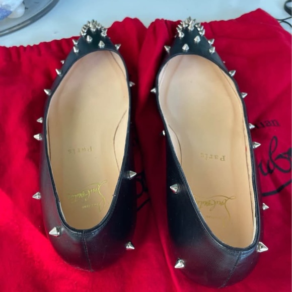 Christian Louboutin black leather spike flats 385 - Picture 3 of 6